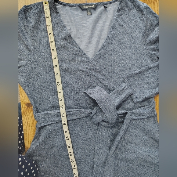 Toad&Co Organic Cotton cue wrap dress true Navy herringbone print, sz L, - Picture 8 of 16